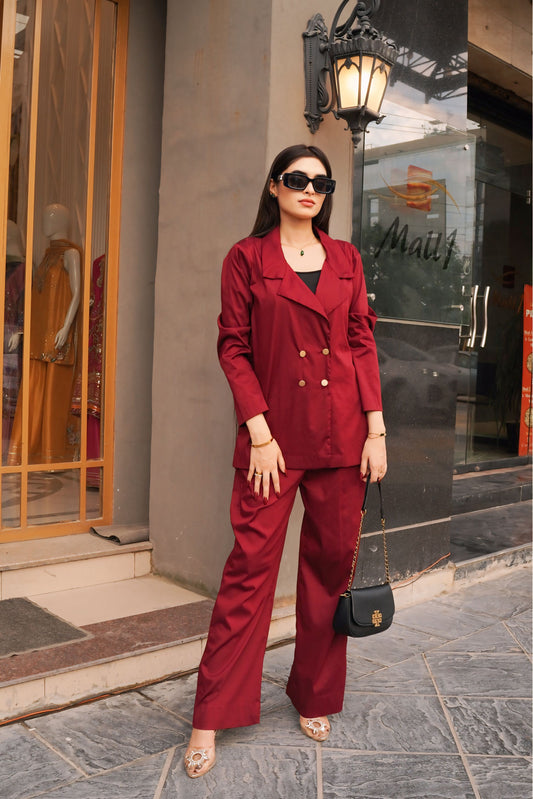 Summer Burgundy Co Ord Set For Ladies - EB2002